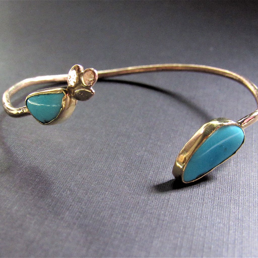Gold Turquoise Bracelet 14k Yellow Gold Bracelet With Turquoise Handmade 1250$
